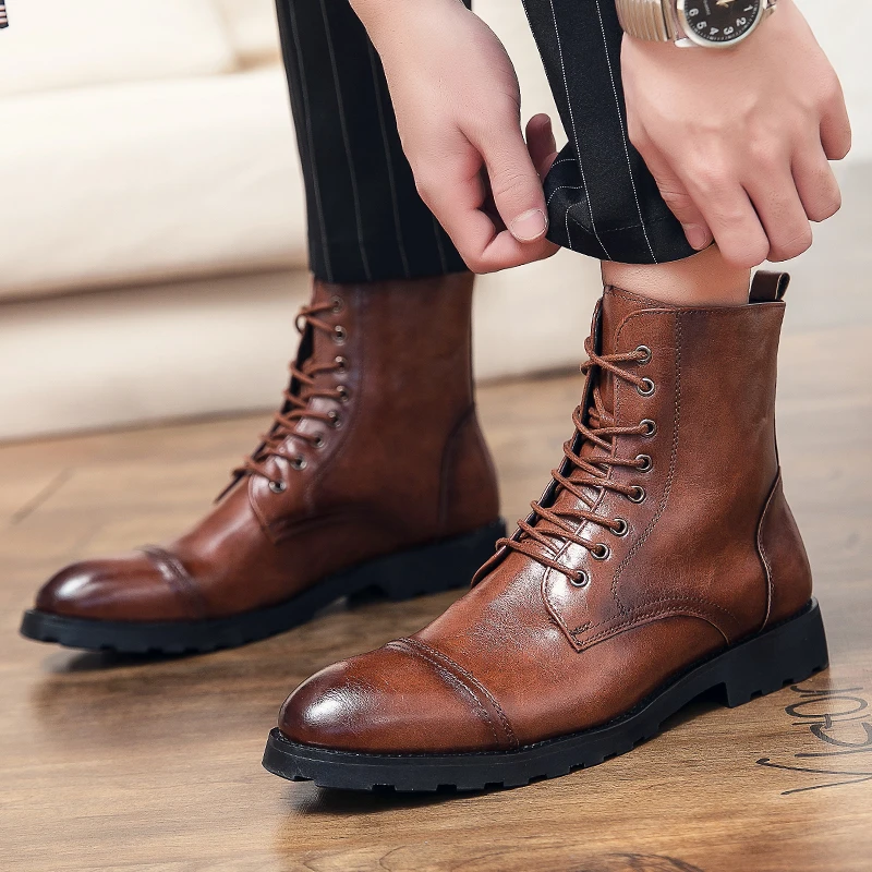2021 New Autumn Men's Chelsea Boots British Style Fashion Ankle Black Brogues Genuine Leather Casual Dress Shoes | Обувь
