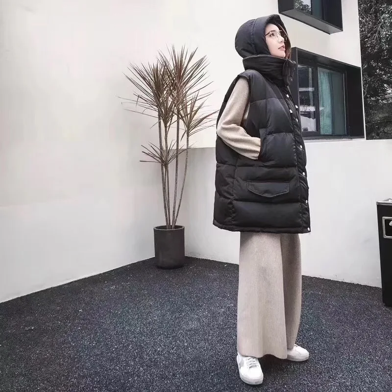 Стиль Лидер продаж средней длины пуховик женский жилет с капюшоном Slim Fit Пальто толстое теплое приталенное пальто Модные пуховые жилеты