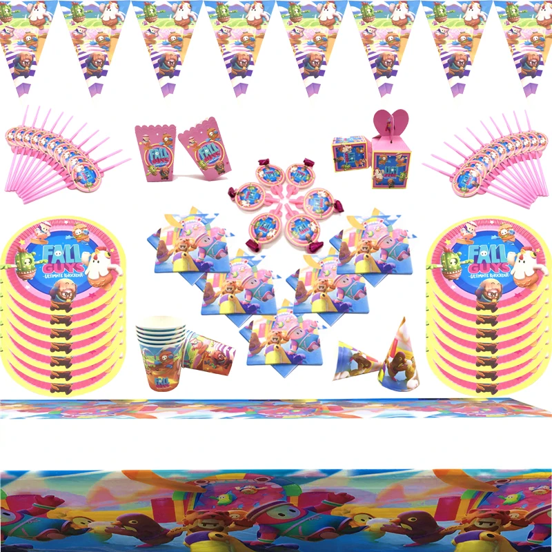 

Full Guys Theme Kids Birthday Party Decorations Disposable Tableware Paper Cups Plates Napkins Baby Girls Boys Shower Supplies