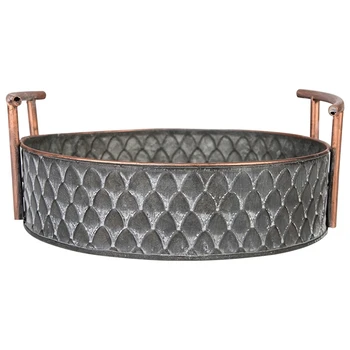 

CSS European Handcrafted Round Antique Decorative Trays With Handles Retro Desk Kitchen Storage Organizer For Home Decor
