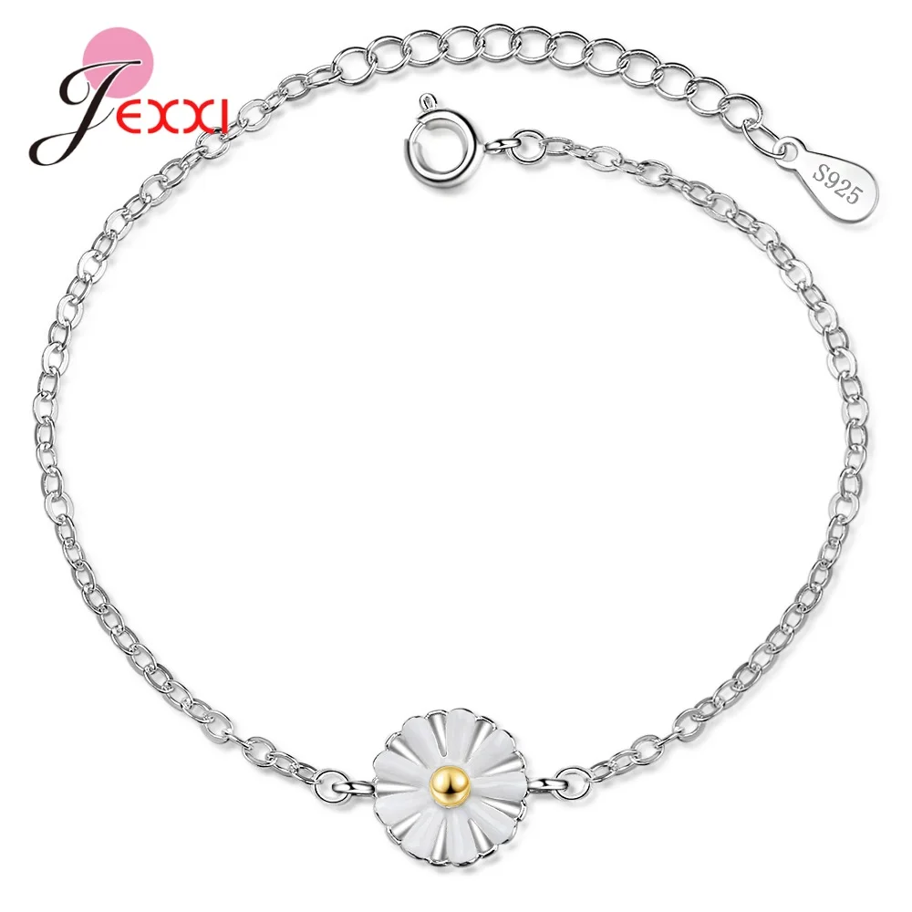 Корейский стиль Маленькая Маргаритка растение браслет 925 пробы серебряная круглая цепочка для женщин девочек модные украшения для свадьбы помолвки