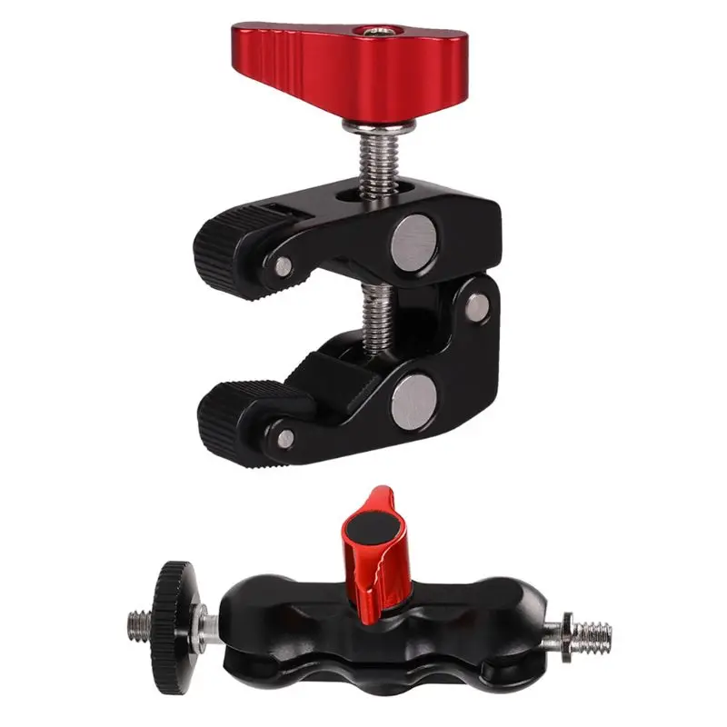 

Red Knob Crab Claw Magic Arm Clamp with Mini Friction Magic Arm Multi-Function Double Ball Head for Camera Monitor