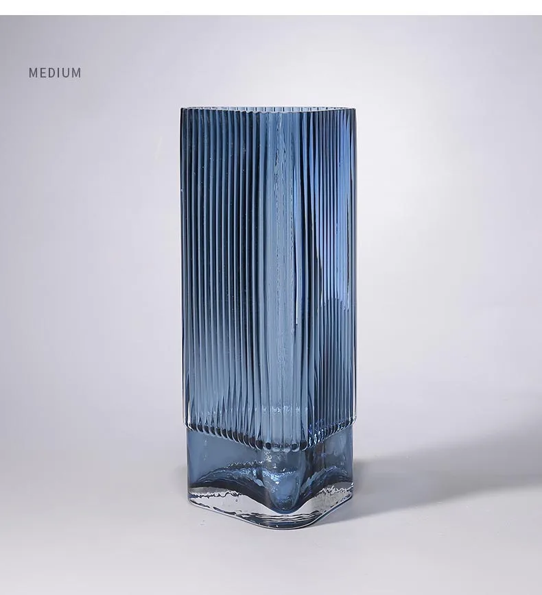 Creative Triangle Blue Glass Vase Home Decoration Modern Living Room Table Vase Ornaments Hydroponics Glass Flower Pot Planter