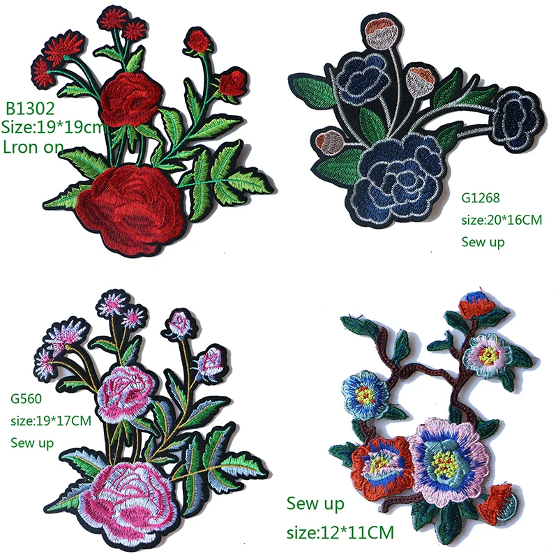 

1PCS Rose Bud Chrysanthemum Embroidered Iron on Patches for Clothing DIY Stripes Clothes Patchwork Sticker Custom Flowers Badges
