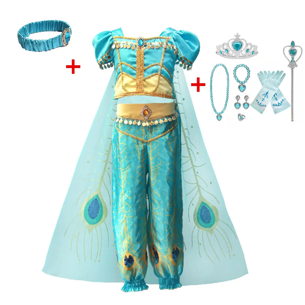 dress 02 Accessories FindPitaya/рождественское детское платье маскарадный костюм с лампой Аладдина Принцесса Жасмин, платье для девочек костюм для ролевых игр из двух предметов - Цвет: dress 02 Accessories
