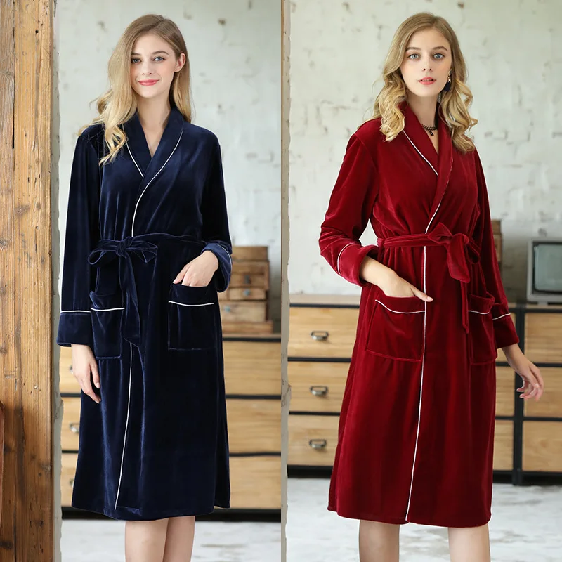 

Yao ting Autumn And Winter Gold Velvet Long Sleeve Women's Robes Red Marriage Pajamas Women's Home Wear 361x