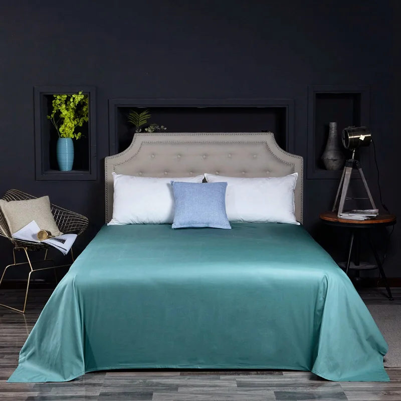 Color 12 20 Solid Colors Egyptian Cotton Bed Sheet Satin Bedspread Long Staple Cotton Mattress Cover White Purple Yellow Bedlinen - Color: Color 12