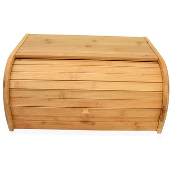 

Natural Bamboo Bread Boxes for Kitchen Counter Roll Top Large Bread Box Kitchen Food Storage-(Assembly Required)