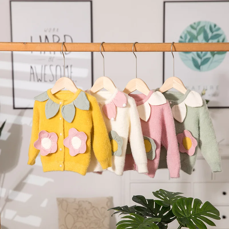 

children girls sweater kids baby clothes winter/autumn fashion balligan sun flower knitted sweater girl Cardigan warming garment