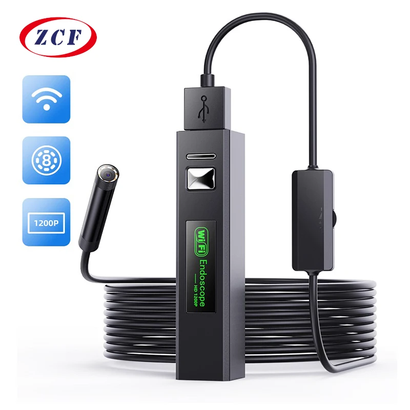 Cámara endoscópica F150 Wifi HD1200P, luces LED de 8MM, boroscopio de inspección para coche inalámbrico, cámara impermeable para Android, IPhone y PC