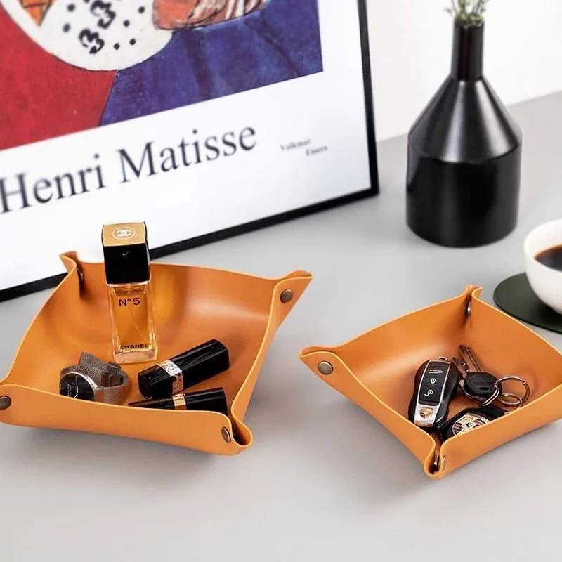 JINSERTA Dice PU Leather Folding Tray Collapsible Dice Rolling Tray Phone Wallet Key Coins Trinket Trays Sundries Storage Box