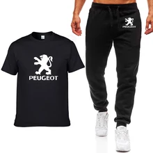 Модные летние мужские футболки Пежо автомобиль логотип печать хип-хоп Повседневная хлопковая футболка с коротким рукавом высокого качества брюки костюм мужская одежда