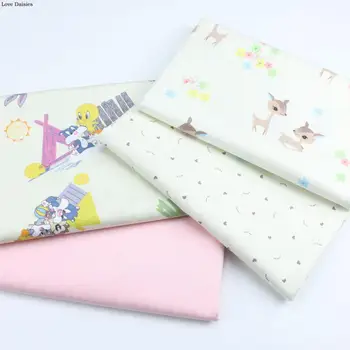 

100% Cotton Twill BEIGE background Cartoon Animals Deer Brown Heart Fabric Kids Bedding Sheet Handwork Home Decor Dress Craft