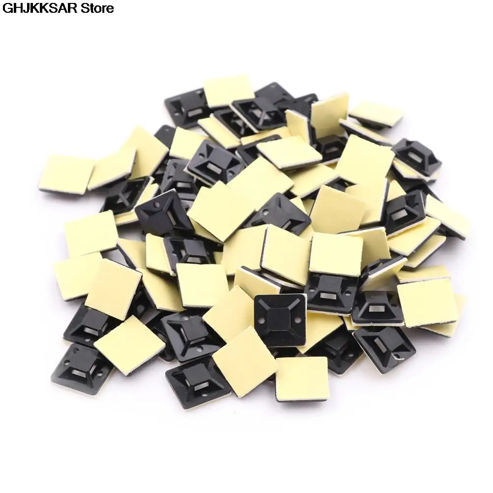 Description Picture 3 of item100Pcs Self Adhesive Stick-on Mounts For Cable Ties / Routing Looms Wire & Cable Base Clamps Clip 20 x 20 x 6mm