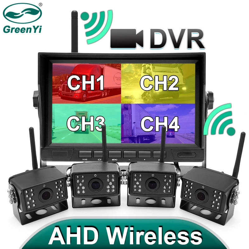 GreenYi 7 дюймов Беспроводной грузовик DVR монитор AHD 720P Высокое разрешение Ночное