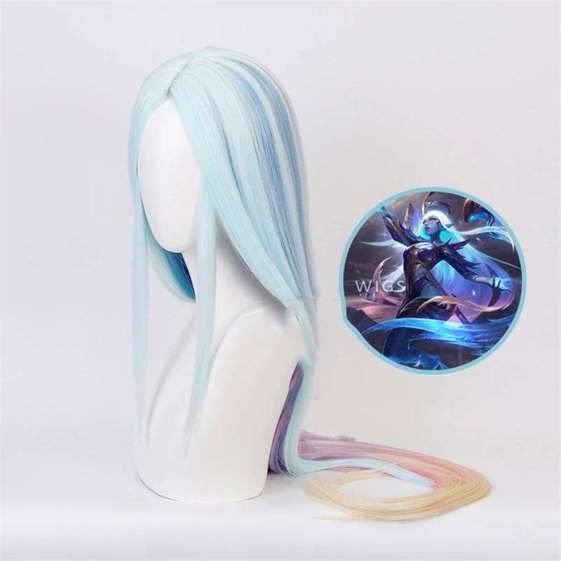 

LOL Dawnbringer Night Skin Soraka Long Straight Mixed Color 2 Versions Cosplay wigs Halloween Synthetic Hair + Free Wig Cap