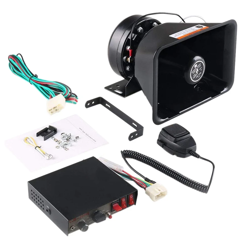 

Car Alarm Horns Megaphone Electronic Speaker,12V 200W 180Db Loud Car Polices Siren + Mic PA Speaker Warning Adjustable 9 Tones