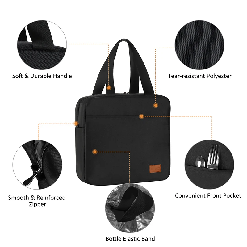 Aosbos Fashion Portable Insulated Canvas Lunch Bag Thermal Food Picnic Lunch Bags for Women Men Solid Cooler Box Bag New