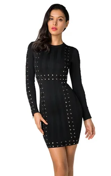 

Autumn Winter Bandage Dress Black Sexy Lace Up Women Bodycon Fashion Long Sleeve Nightclub Party Knitted Dress