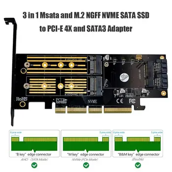 

VKTECH 3 in 1 Msata PCIE M.2 NVME SATA SSD to PCI-E 4X SATA3 Apapter Computer Expansion Cards for 2280 2260 2242 2230mm Dropship