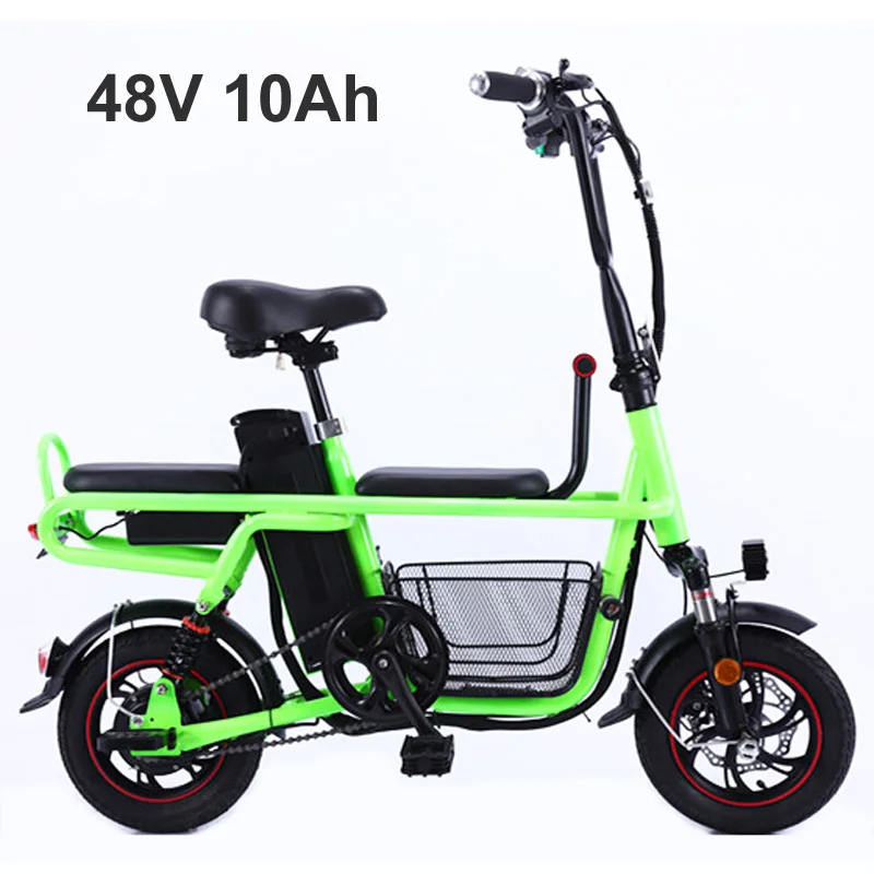 12 дюймов складной электровелосипед, наряд для родителей и ребенка для велосипеда, 48В, 16Ah большой Ёмкость литий Батарея, с тремя сидениями - Цвет: 10A Green