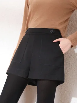 

A-line Solid Shorts High Waisted Elastic New Vintage Pocket Casual Solid Shorts Spandex New Autumn Winter Biker Hotpants KK60DK