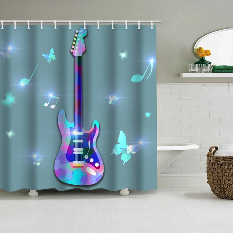 Занавеска для душа музыкальная гитара коллекция инструментов узор водонепроницаемый занавеска для ванной из полиэфира с 12 крючками занавеска для ванной s