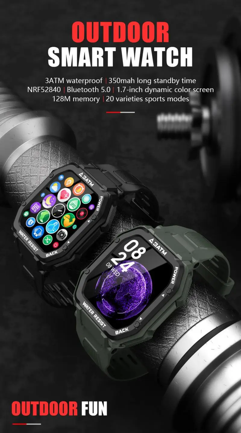 3C YZ C16 3ATM 30M Waterproof Sport Smart Watch Outdoor Fitness Smartwatch For Smart Phone Swim Diving Watches