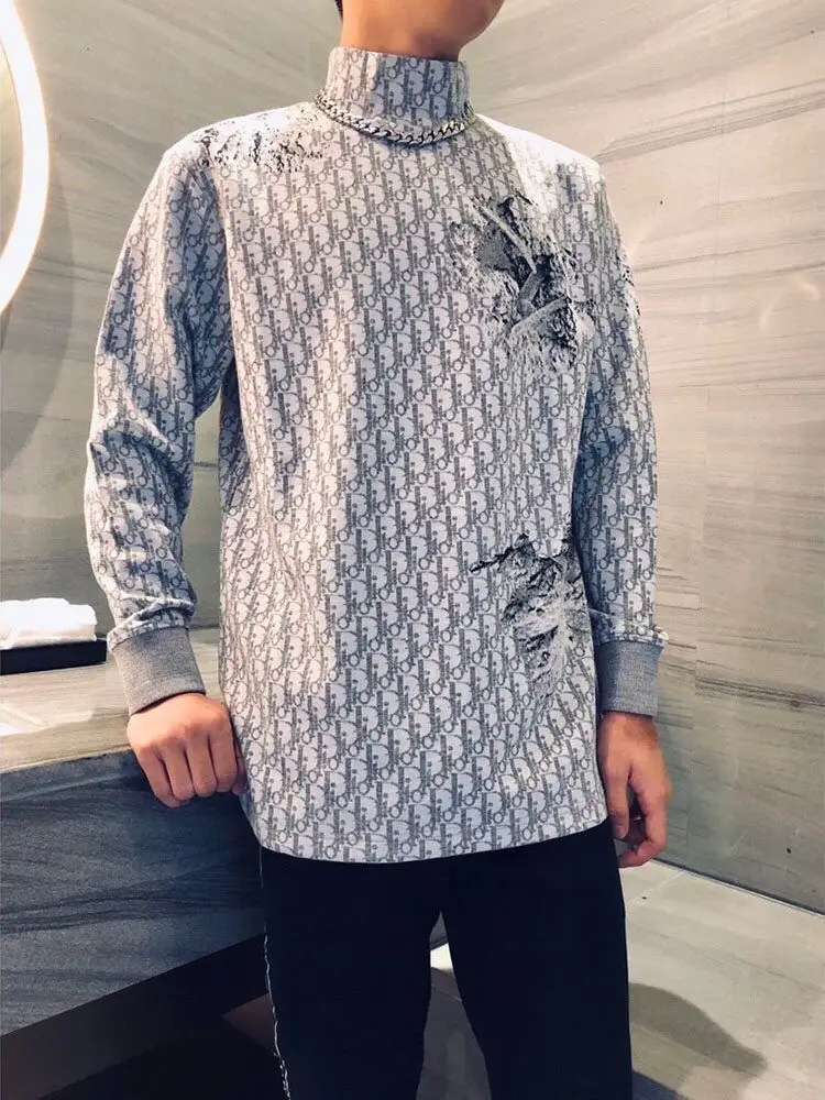 

New 2020 fashion printing D letter pullover sweater autumn and winter jacquard sweater couple high neck knitted bottoming shirt