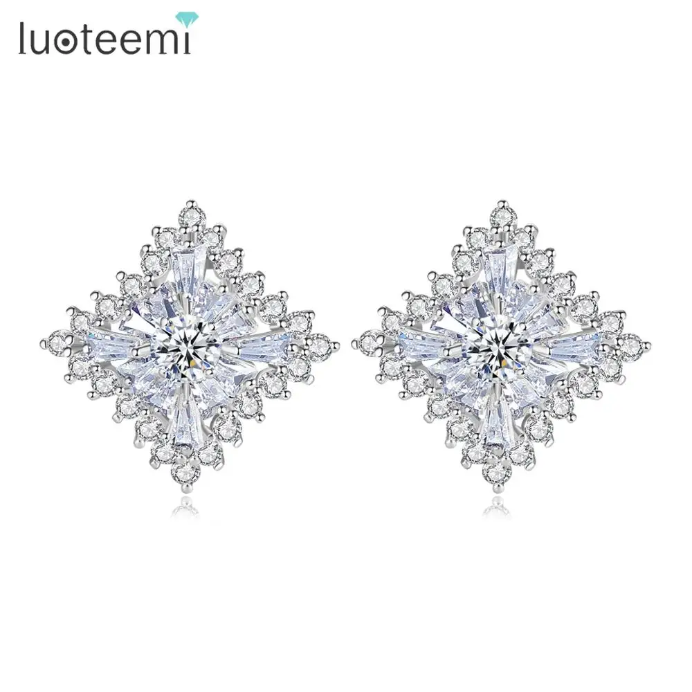 LUOTEEMI изысканный дизайн квадратные серьги гвоздики для женщин Свадебные