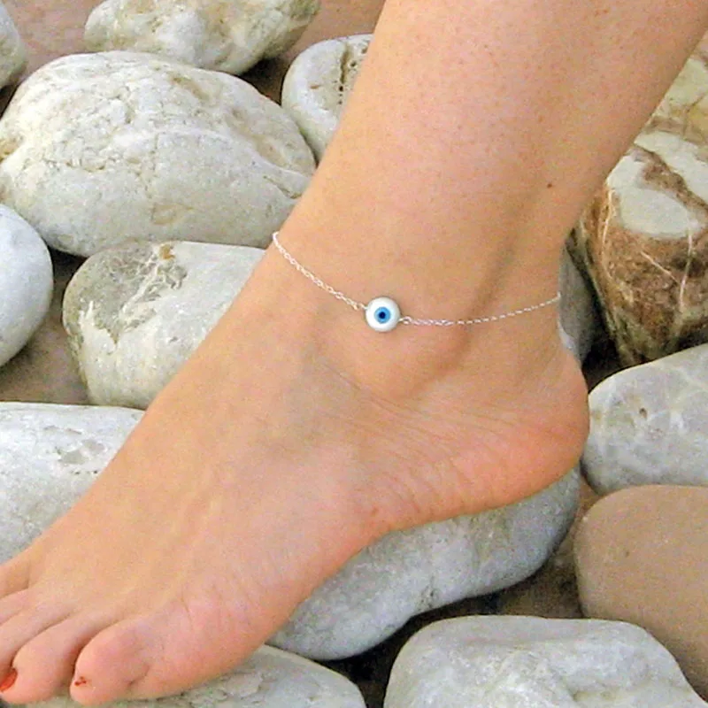 Bohemian Multi Layered Beads Ankle Bracelet for Women Leg Chain Blue Evil Eye Pendant Anklet Summer Beach Foot Jewelry ankle chains,silver anklet bracelet,beads anklet,fashion accessories,bead bracelet