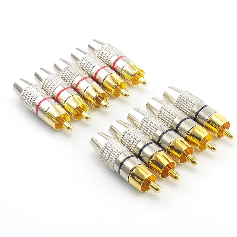 4 10pcs RCA Male Plug Connector Non Solder AV Audio Video Locking Cable Adapter solderness for CCTV Camera Security | Строительство и