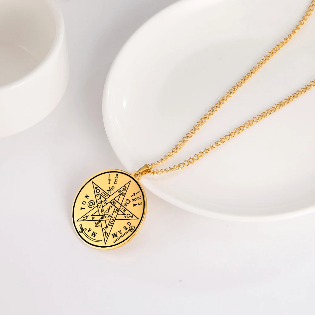 LIKGREAT Vintage Wicca Necklace Tetragrammaton Pendant Wahyeh Blessed Pentagram of Solomon Amulet Stainless Steel Jewelry LIKGREAT Vintage Wicca Necklace Tetragrammaton Pendant Wahyeh Blessed Pentagram of Solomon Amulet Stainless Steel Jewelry