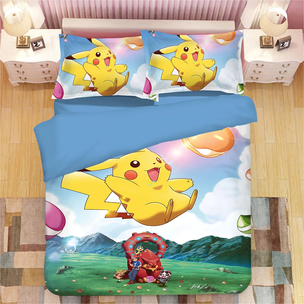 

3D Pokemon Pikachu yellow pattern Bedding Set Kids Cartoon Duvet Cover Pillowcases bed Home Textile Twin Full Queen king