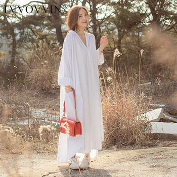

TVVOVVIN 2020 new summer fashion women dress V-neck lantern sleeves cotton thin pullover plus size big dress JKMX