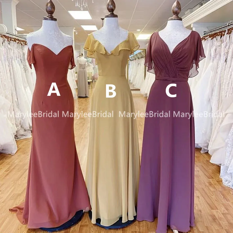 Multi Color Chiffon Bridesmaid Dress Floor Length Maid Of Honor Party Gowns 2020 Cheap vestido largo borgona New | Свадьбы и