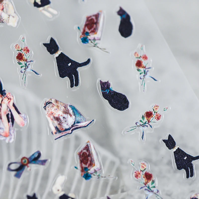 Lovely Cat Rabbit Alice Design 3D Self Adhesive Nail Art Stickers 5D Soft Reliefs Nail Decorations Decals