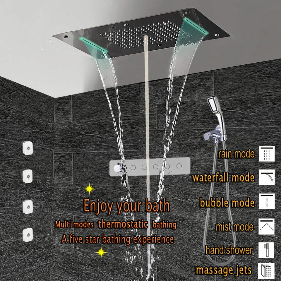 

Multi-Function Concealed Thermostatic Complete Shower System Showerselect Mixer LED Ceiling Shower Head Luxury Shower Set Faucet