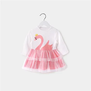 

COOBROO Baby Girls 2020 Fashion New Casual Dress Toddler Cute Swan Long Sleeve Kids Princess Pink Cupcake Dress