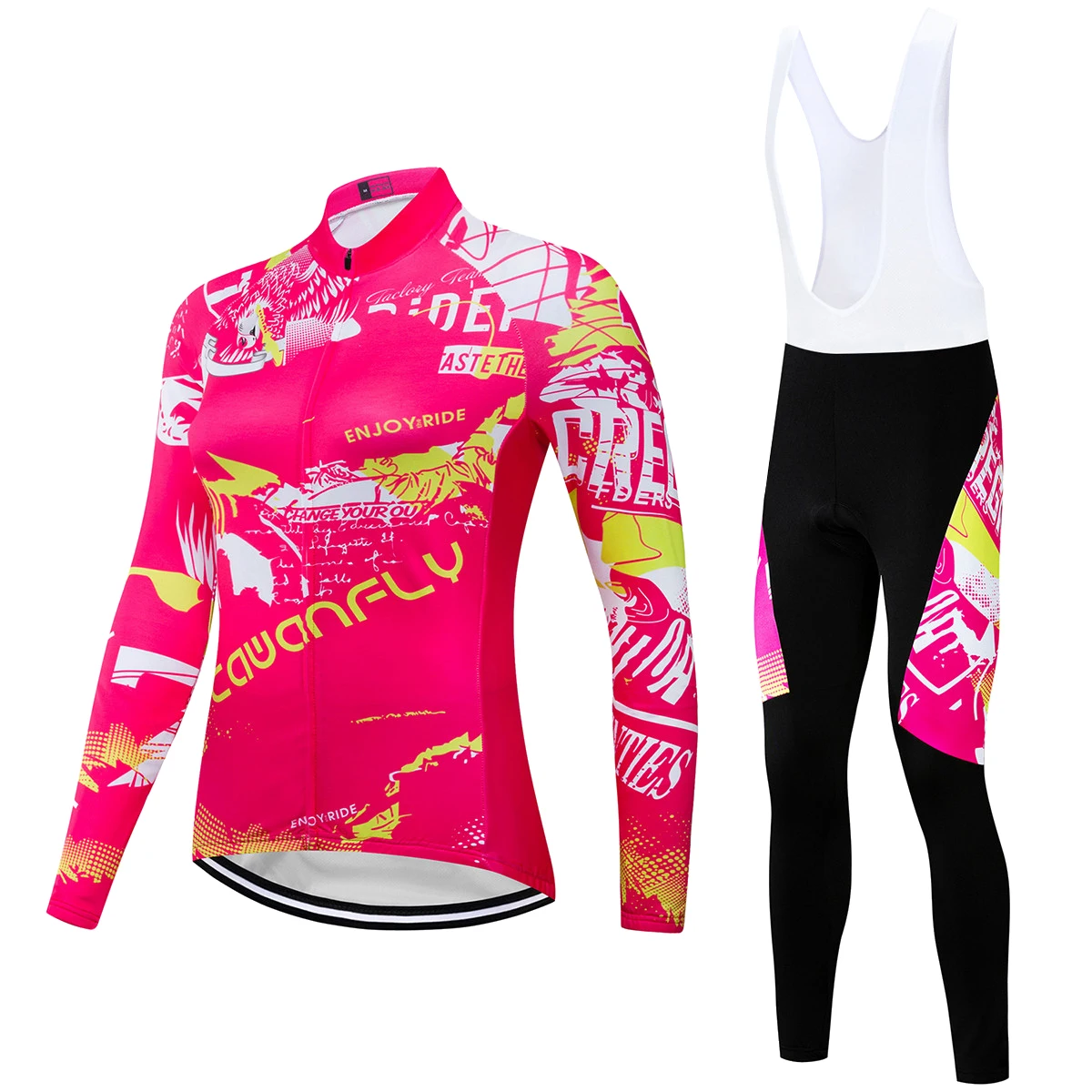 

Women's Cycling Jersey Pants Personality Letter Printed Stand-Collar Long Sleeve Zipper Elastic Jumpsuits Long Pants Fitness