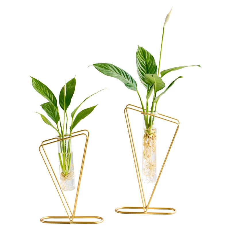 Ins скандинавские золотистые железные художественные прозрачные стеклянные пробирки гидропоники цветочный горшок гостиная офисная ваза зеленые растения плантатор креативный