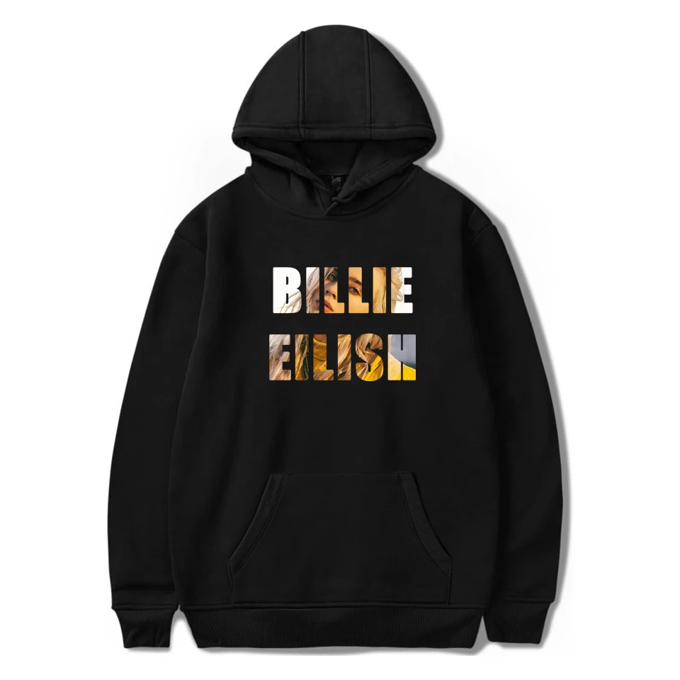 Новинка года; толстовка Billie Eilish с принтом для мальчиков и девочек; толстовка Billie Eilish; одежда в стиле Харадзюку; повседневные толстовки в стиле хип-хоп; толстовки больших размеров - Цвет: black