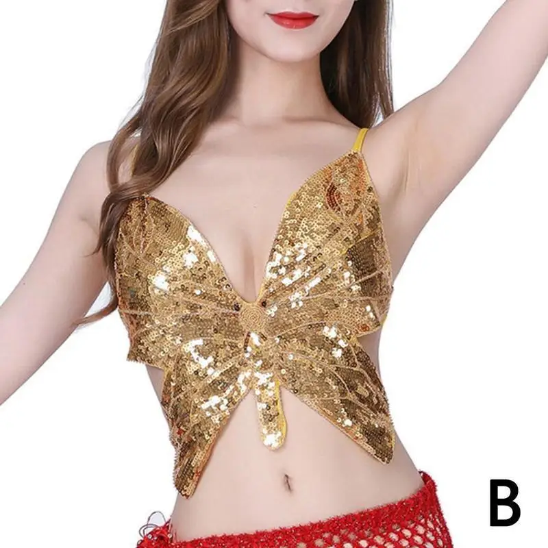 Butterfly Sequin Crop Top Women Summer Backless V Neck Sexy Club Costume Outfits Women Clothes Fashion Trendy Sexy Bra Tops white bra Tanks & Camis