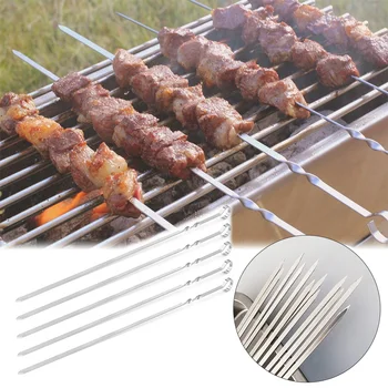 

50pcs Reusable Flat Stainless Steel Barbecue Skewers Bbq Needle Stick For Outdoor Camping Picnic Tools Kitchen Cooking Tools