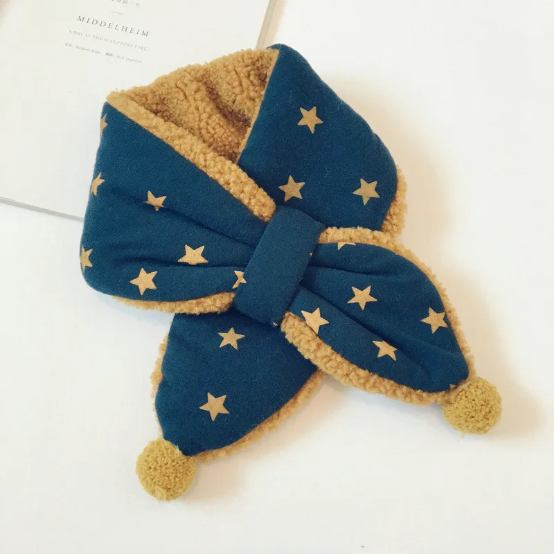Корейский модный толстый зимний шарф с воротником и рисунком из мультфильма, мягкий берберский флис, Снуд шарф, милый шар с кроликом, шарфы для детей - Цвет: blue star