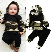 Камуфляжный комплект на осень-зиму, одежда для маленьких мальчиков, толстовка с капюшоном и длинными рукавами, комплект со штанами, комплект одежды для новорожденных
