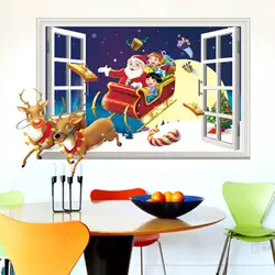 Navidad 2019 Рождество фальш-окно мультяшная Наклейка на стену Санта Клаус Лось спальня гостиная украшение съемные ПВХ наклейки