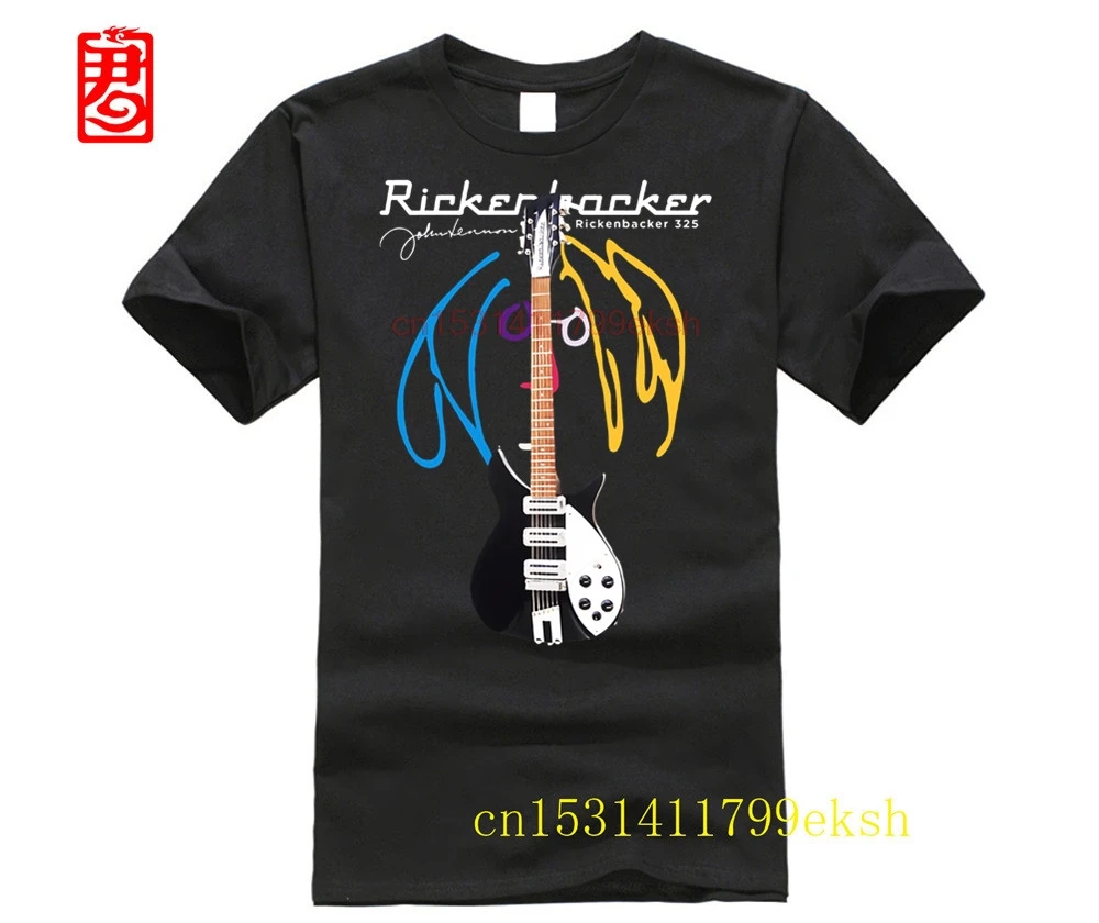John-Lennon-Rickenbacke-Guitar-T-Shirt-Men-s-Black-S-3xl-New-Tops-2020-Print-Letters | Мужская одежда