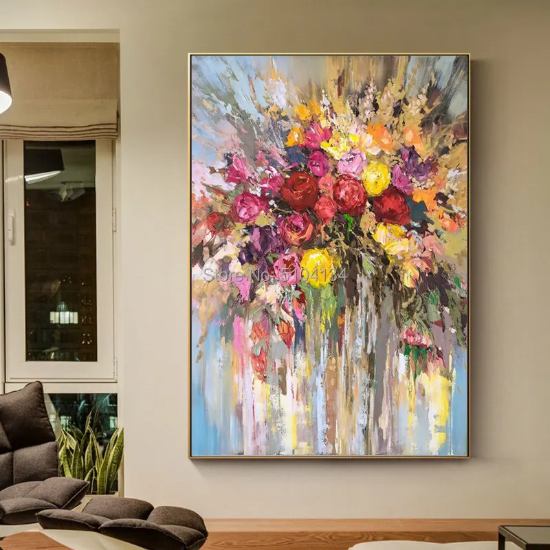 

100% Hand Painted Abstract Flowers Art Oil Painting On Canvas Wall Art Wall Adornment Pictures Painting For Live Room Home Decor