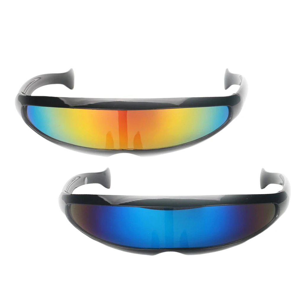 Pack of 2 Fashion Novelty Vintage Sunglasses Futuristic Cyclops Mirrored Brand Designer Sunglasses Costume Glasses for Adults